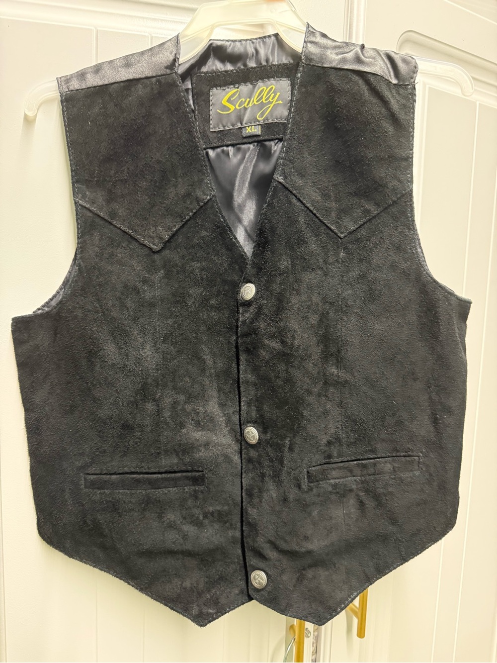 Scully Black Suede Vest with Yellow Logo Detail